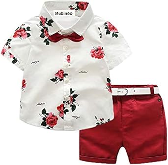 Mubineo Toddler Little Boy Kids Summer Floral Shirt Bermuda Shorts Outfit Set Clothes