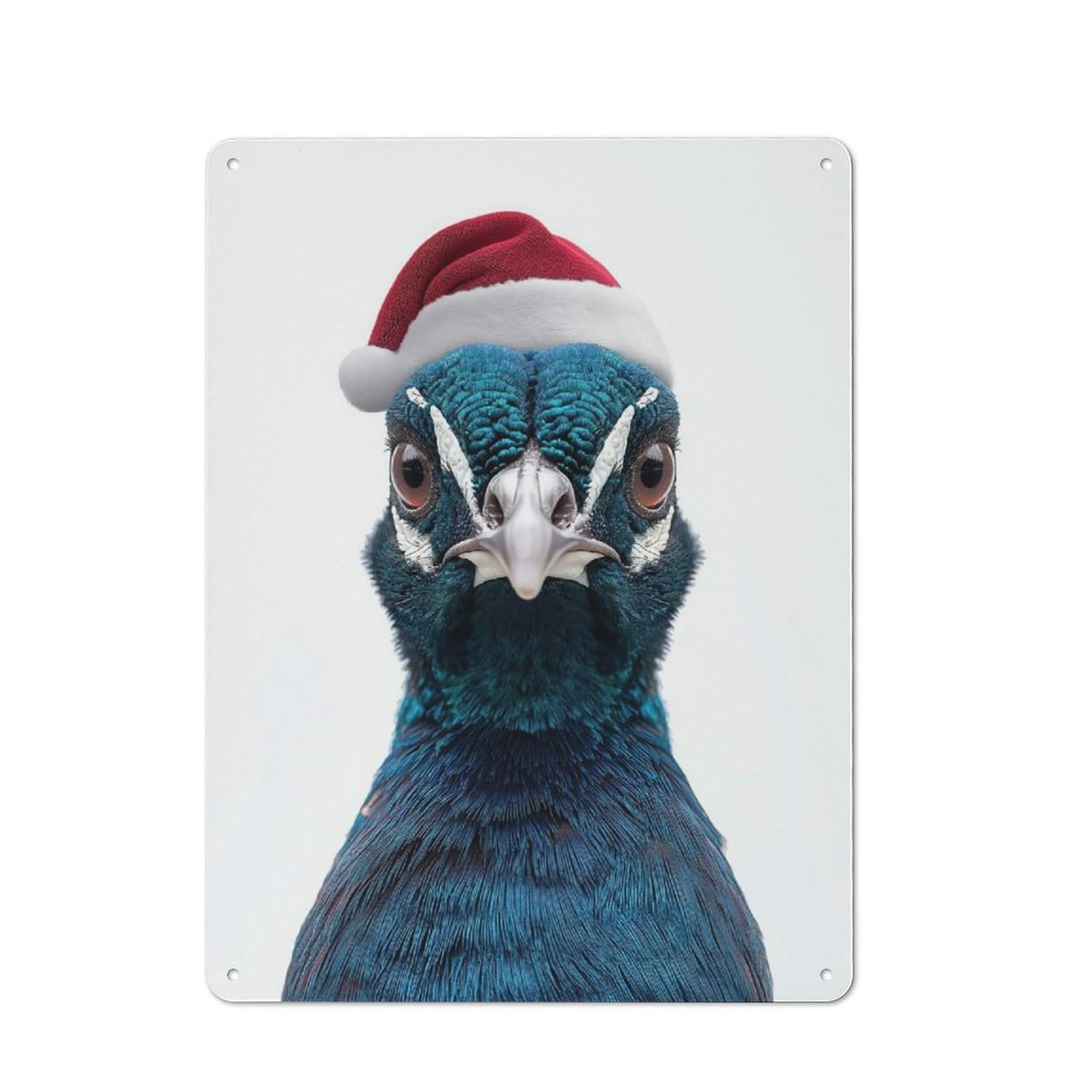 Junmoney Peacock Wearing A Santa Hat Tin Wall Plaque 40X30cm With For Guest Room Or Hallway, For Metal Sign Collectors, For Garage And Workshop Walls