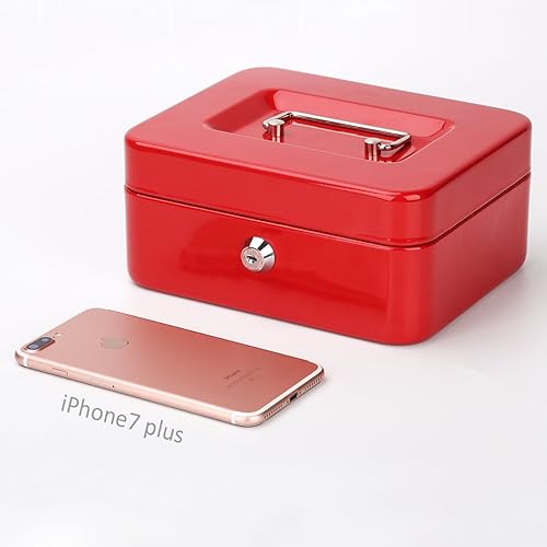 Vista 93 de Decaller - Caja de efectivo metálica con bandeja de dinero, con cerradura de llave para seguridad, rosa, mediana, 23,8 x 19,8 x 8,89 cm Rosa/Rebel