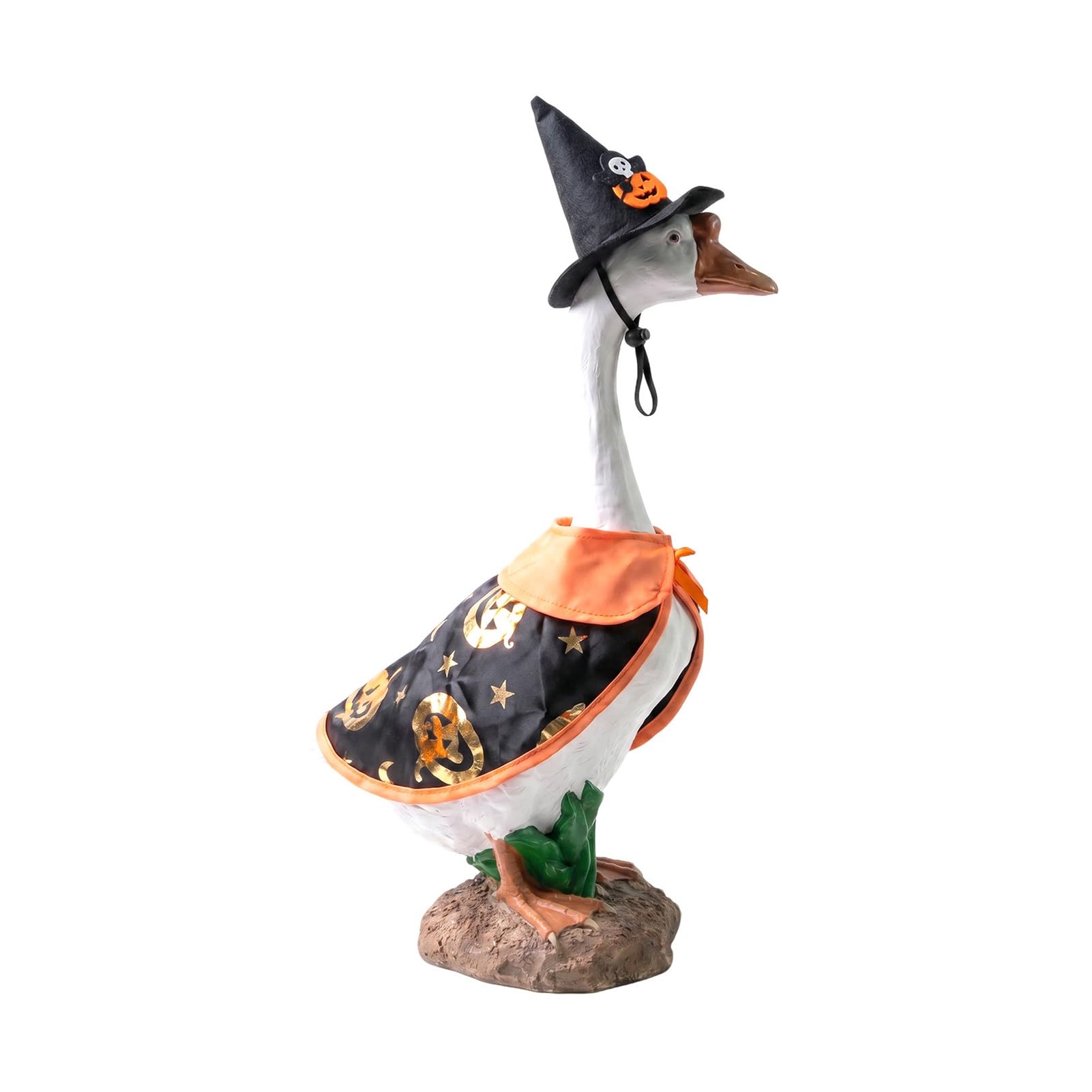 Pasisuu Halloween Goose Outfit, Festive Lawn Statue Clothes with Pumpkin Spider Pointed Hat Designed for 23 Inch, Porch Yard Decor Cute Seasonal Polyester Costume Set B