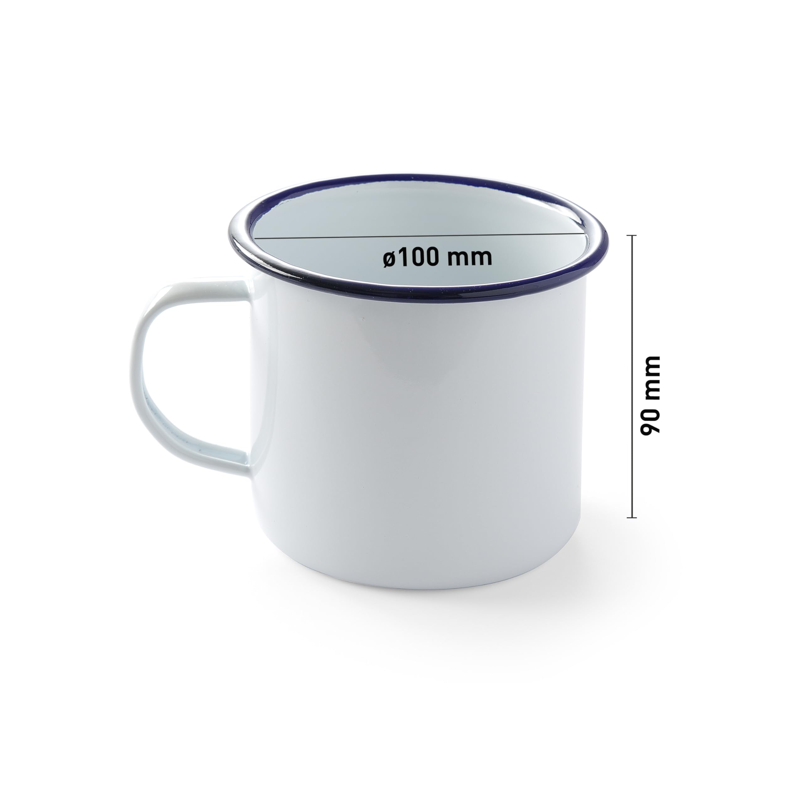 HENDI Tazza in acciaio smaltato bianco, con bordo blu, per colazione, tazza da tè, tazza da caffè, per bevande calde e fredde, per campeggio, escursioni e picnic, per il gelato, 0,52L, ø100x(H) 90mm