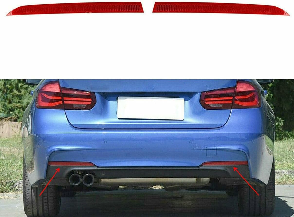 Rear RH & LH Right + Left Side Bumper Reflector for BMW 3 Series F30 F31 M Sport 320i 320iX 328d 328dX 328i 328iX 330e 330i 330iX 335i 335iX 340i 340iX 2012-2019, Replaces 63147847165 (Red)