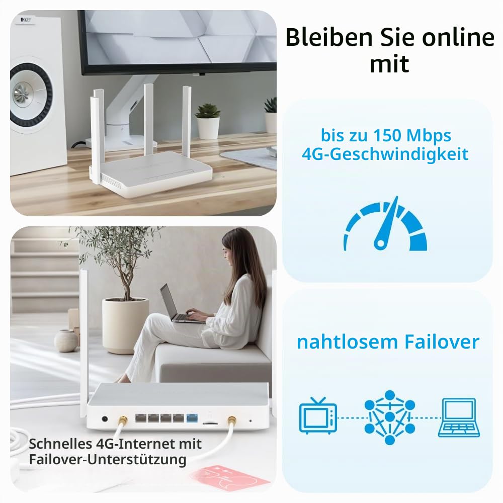Keenetic Runner 4g (geeignet für Deutschland) N300 Mesh-WLAN-4G-Router mit einem 4-Port-Smart-Switch