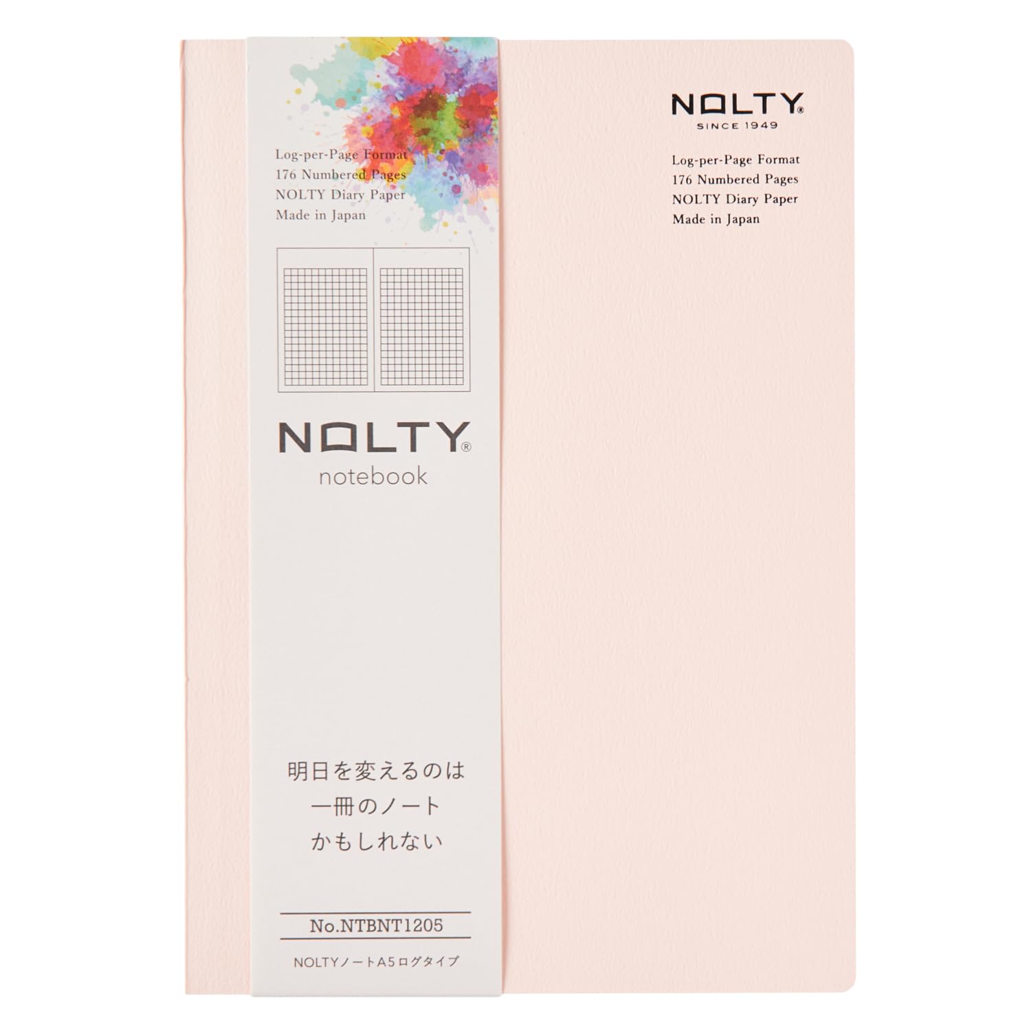 NOLTY Notebook, A5 Log Type, 3.5mm Grid, 176 Pages, Made in Japan, Pink, NTBNT1205