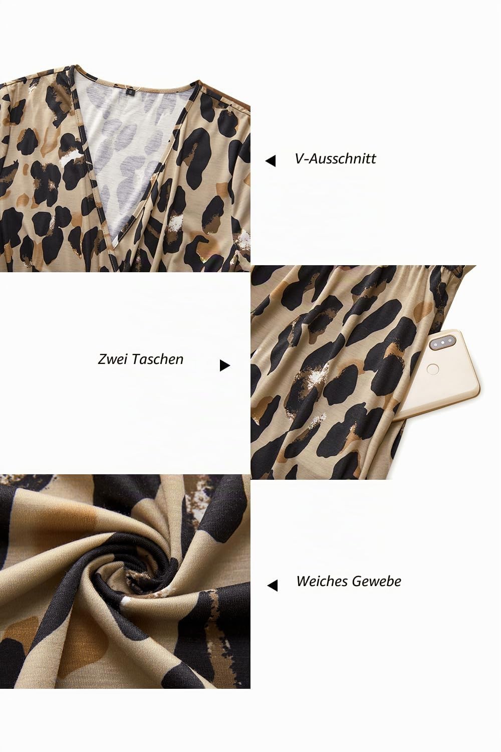 Newshows Sommerkleider Damen V-Ausschnitt Knielang Sommer Elegant Kleid Wickelkleid mit Taschen