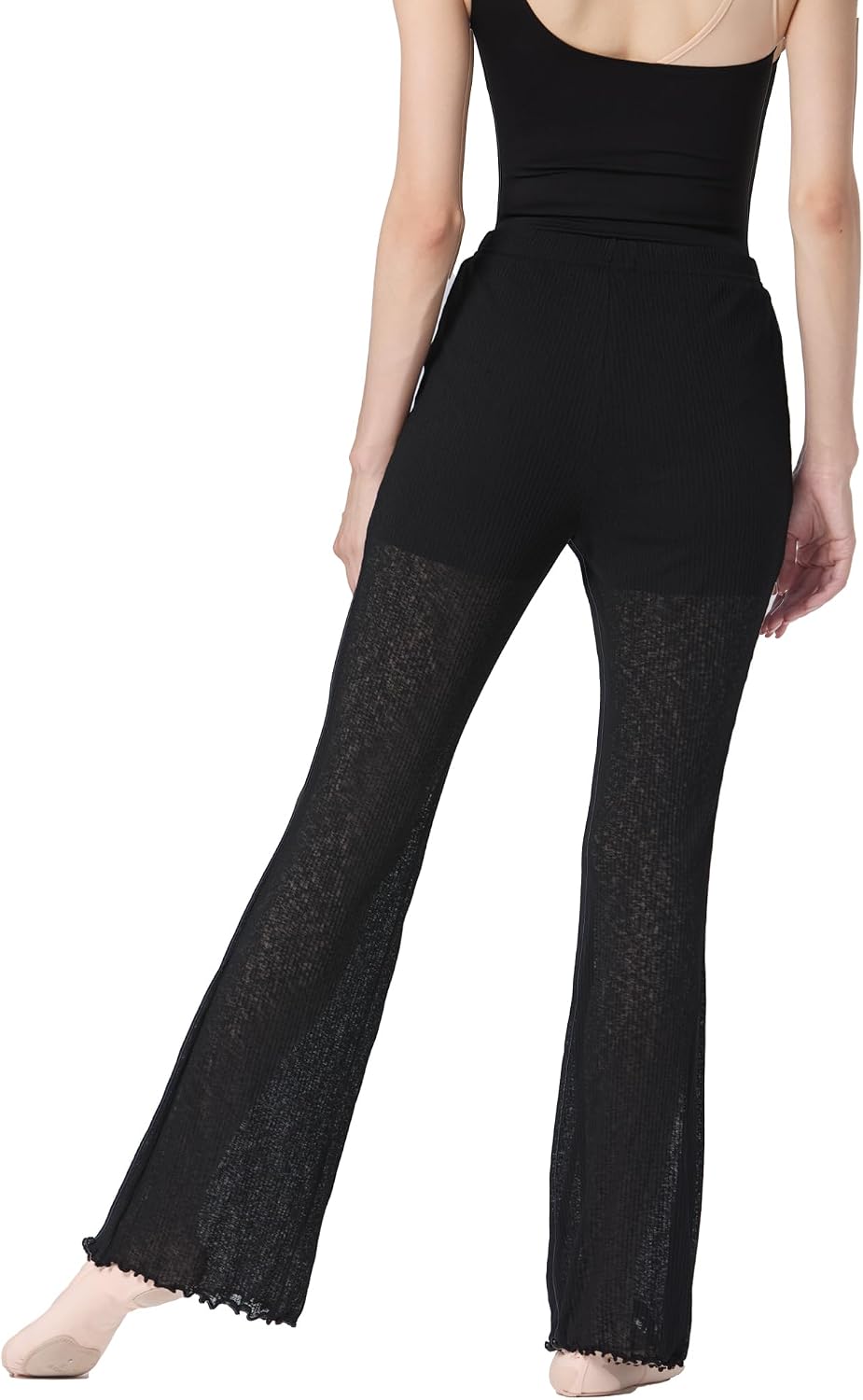 QLM semi-Sheer Flared Dance Pants for Girls & Women, Lined Dance Leggings with Sheer Overlay for ballte Training,