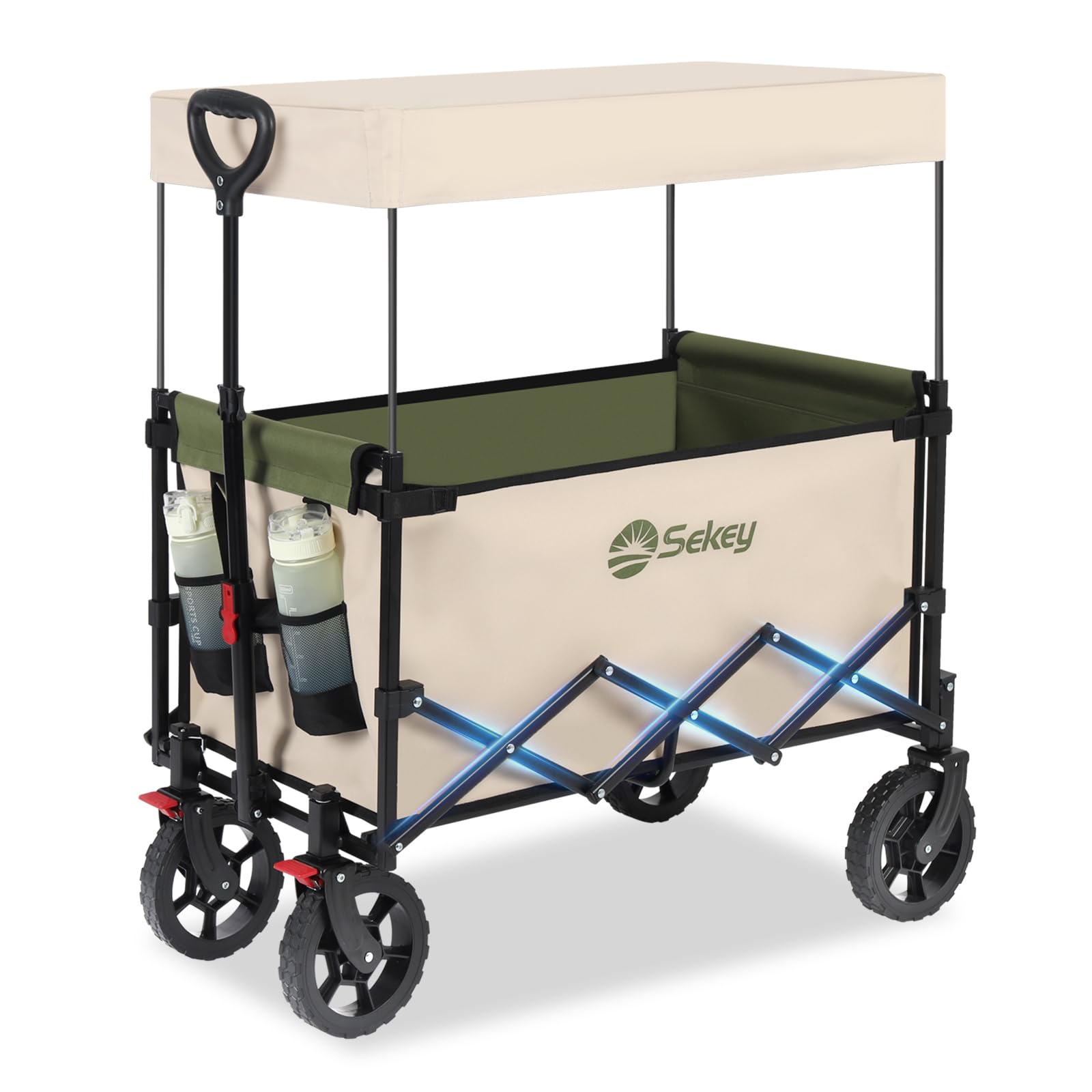 Sekey Składany wózek dla dzieci XXL, 150 l, 150 kg, składany wózek ręczny z dachem, składany wózek ręczny z ochroną przed słońcem, na wycieczkę, plażę, kemping, dach S 4018, ekologiczny