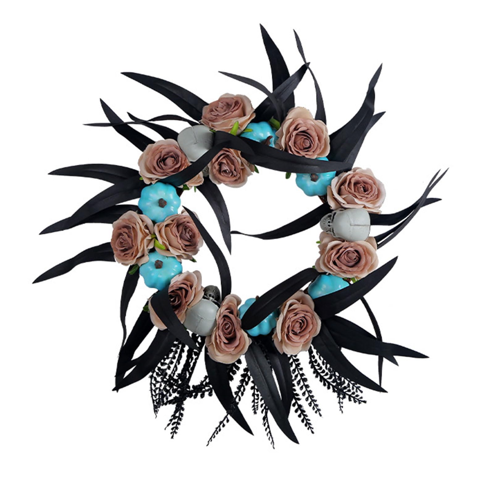 Kalttoy Halloween Wreath with Pumpkin Skull Artificial Flower Wreath for Outside Farmhouses Home Decors Door