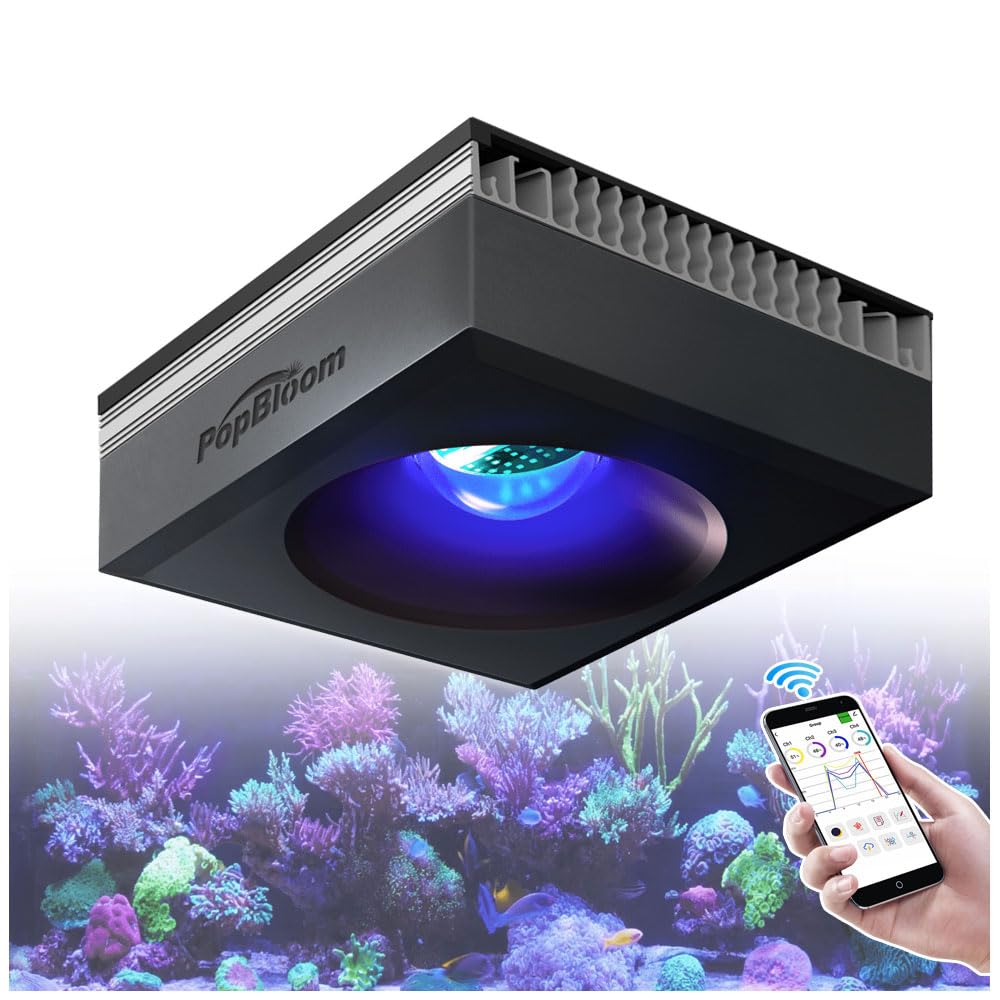 PopBloom RL90 WiFi Salzwasser Aquarium LED Beleuchtung, 100W Dimmbare Meerwasser LED Beleuchtung Aquarium Lampe mit APP-Steuerung für Meerwasseraquarien Korallenriff (mit Aufhängeset)