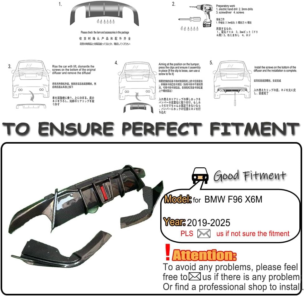 Real Carbon Fiber Rear Bumper Diffuser Compatible with BMW X6M F96 Sport Utility 4-Door 2019-2025 Lower Bumper Lip Diffuser Body Kit Factory Outlet