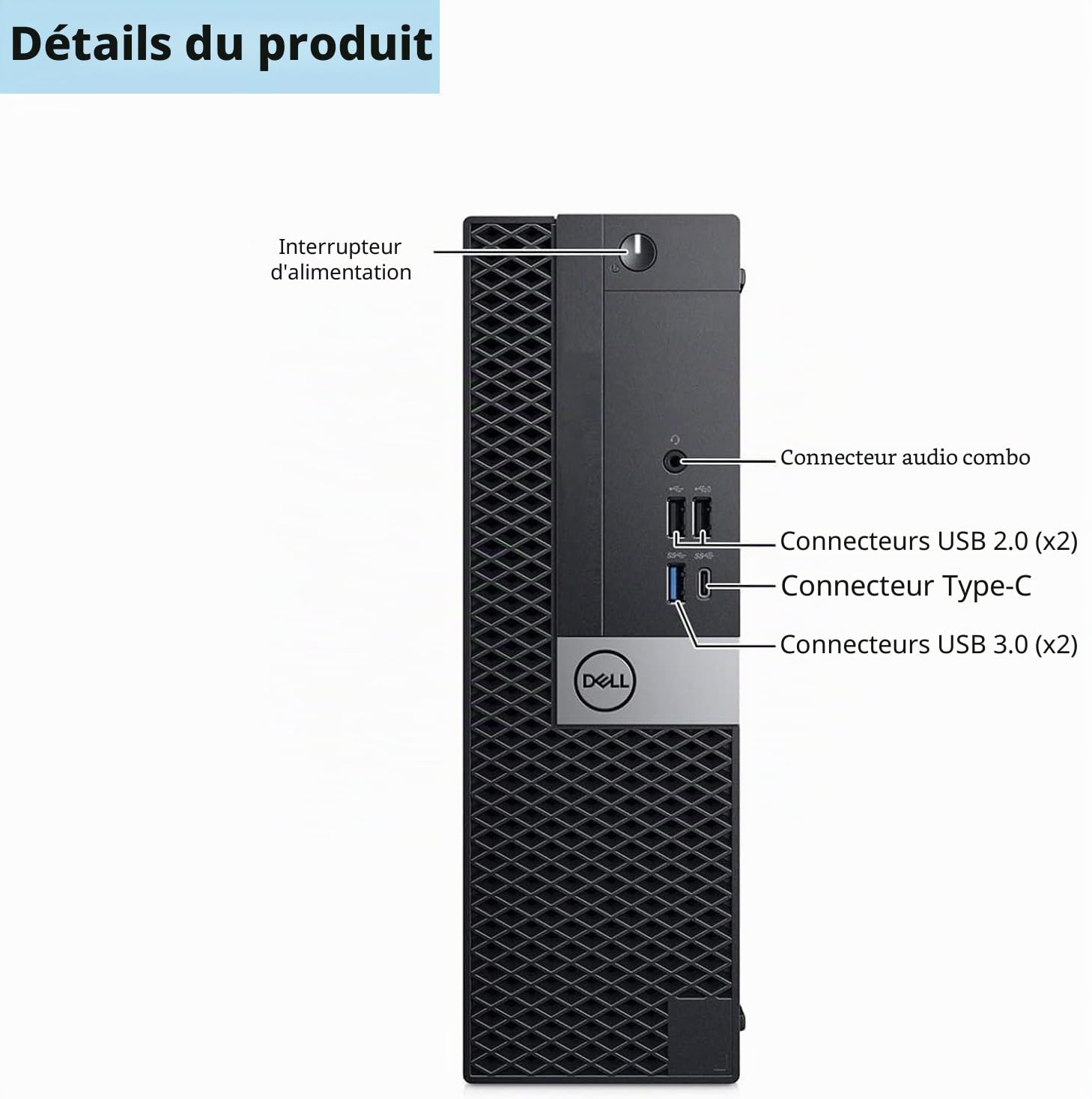 Dell Optiplex 7050 SFF Ordinateur de bureau Intel Core i5-7500, 8 Go de RAM, SSD 256 Go, WiFi, Bluetooth, clavier QWERTY américain, Windows 11 Pro (reconditionné)