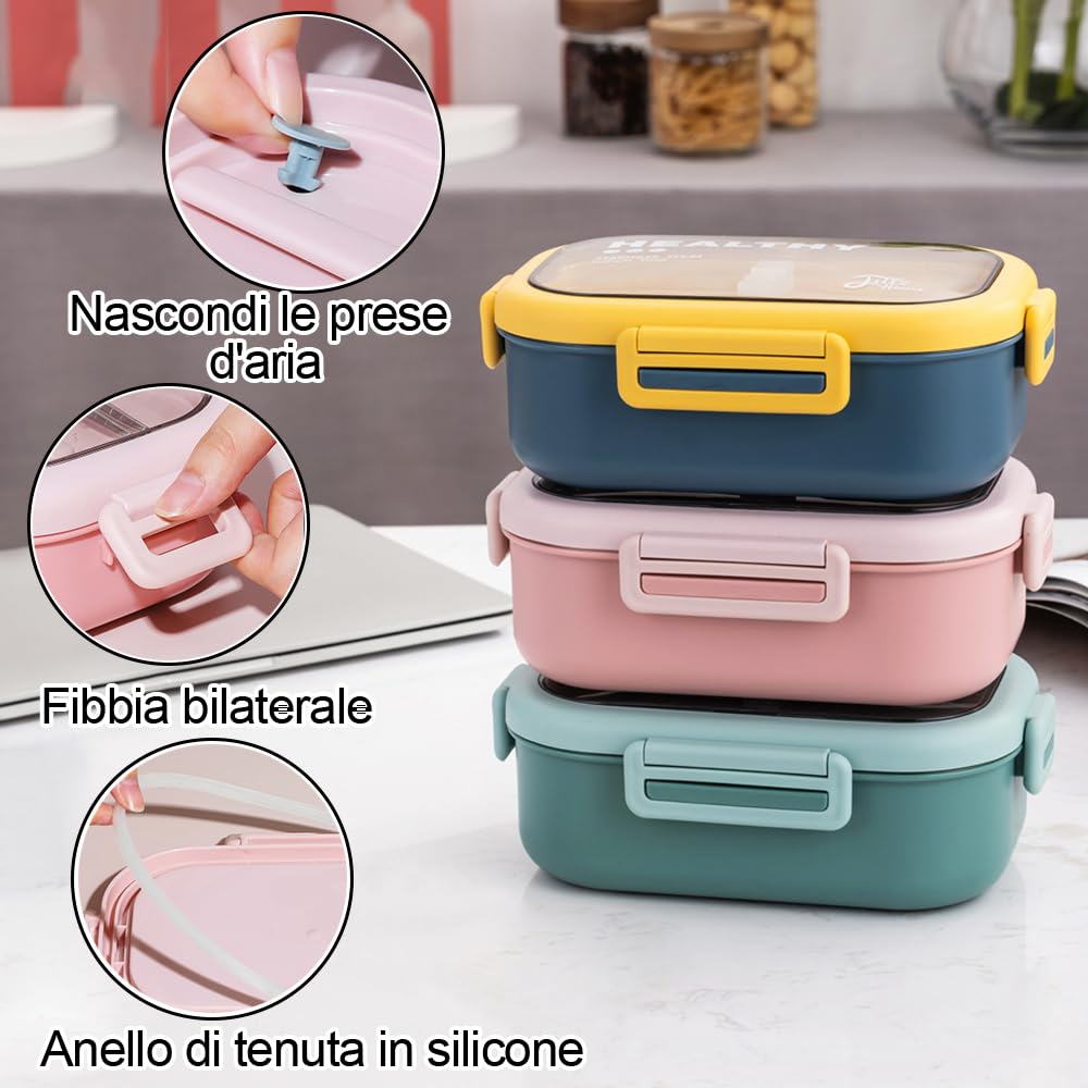 Lille Home 850ML en acier inoxydable Fuite à 2 compartiments Bento Boîte à lunch/Portion Control Continer Food avec sac à lunch et couverts, BPA gratuit (Verde)