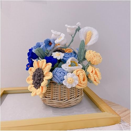WDFFFE - Ramo de lana tejido a mano para novia, profesora, lirios, rosas, campana, orquídeas
