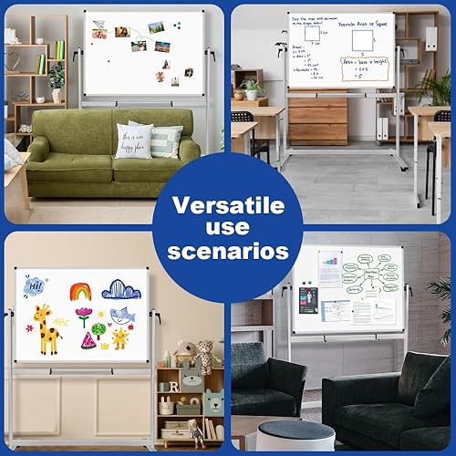 Miniatura 4 de XBoard Pizarra blanca rodante de 48 x 36 pulgadas  Tablero móvil de borrado en seco de doble cara Marco de aluminio para el hogar, escuela, oficina,