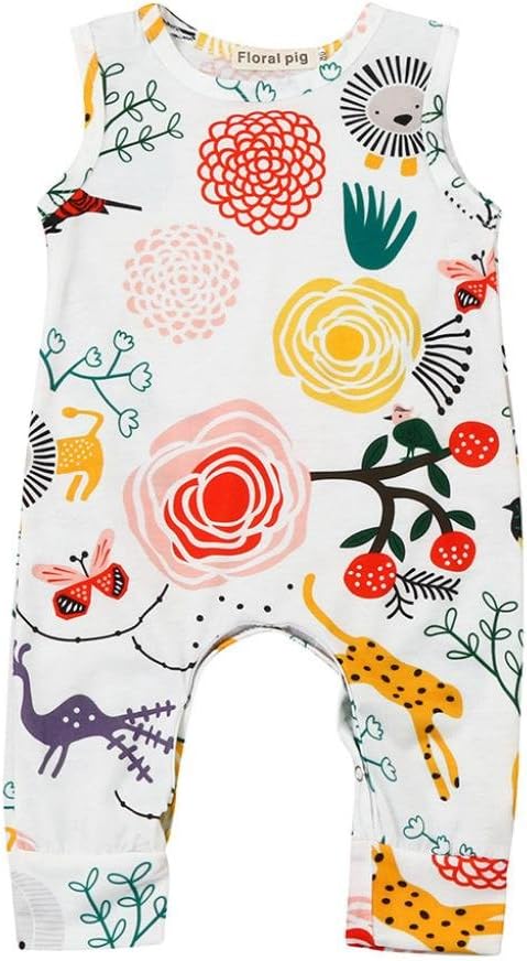 Girls Rompers, Baby Boys Cute Flower Animal Cartoon Plants Print Jumpsuit Outfits Newborn Pajamas Summer Sleeveless Clothes