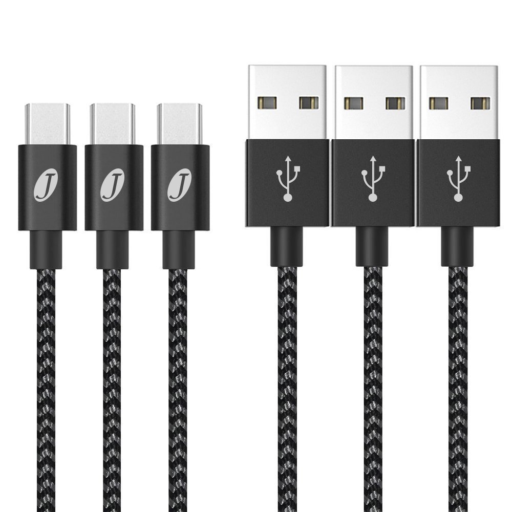 [3 Pack 1m] Type C Cable, Jecent 3.3ft Nylon Braided USB C Charger Cable Fast Charging Cord for Samsung S8/S8+, LG G5/G6, Nexus 5X/6P, Onplus 2/3T, Sony Xperia XZ, Huawei P9, Nokia N1 (Sliver Black)