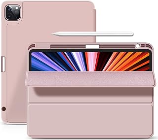 KenKe iPad Pro 11 Inch (2nd, 3rd & 4th Gen) 2020/2021/2022 Case with Pencil Holder, Lightweight Smart Soft Back Cover [Support Pencil Wireless Charg & Auto Wake/Sleep] for iPad Pro 11 Case, Pink