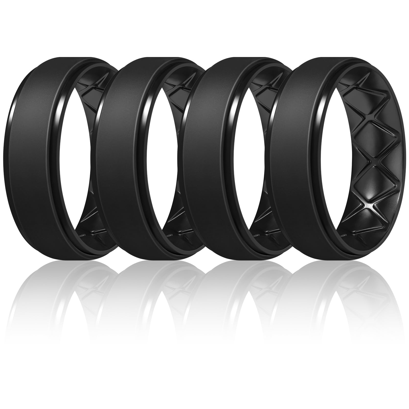 Egnaro Men's Rings 8.5mm Wide-2mm Thick Inner Arc Ergonomic Breathable Rubber Wedding bands-Hypoallergenic for Gym/Outdoor/Gift((1-7 Variety Pack with Half Size)