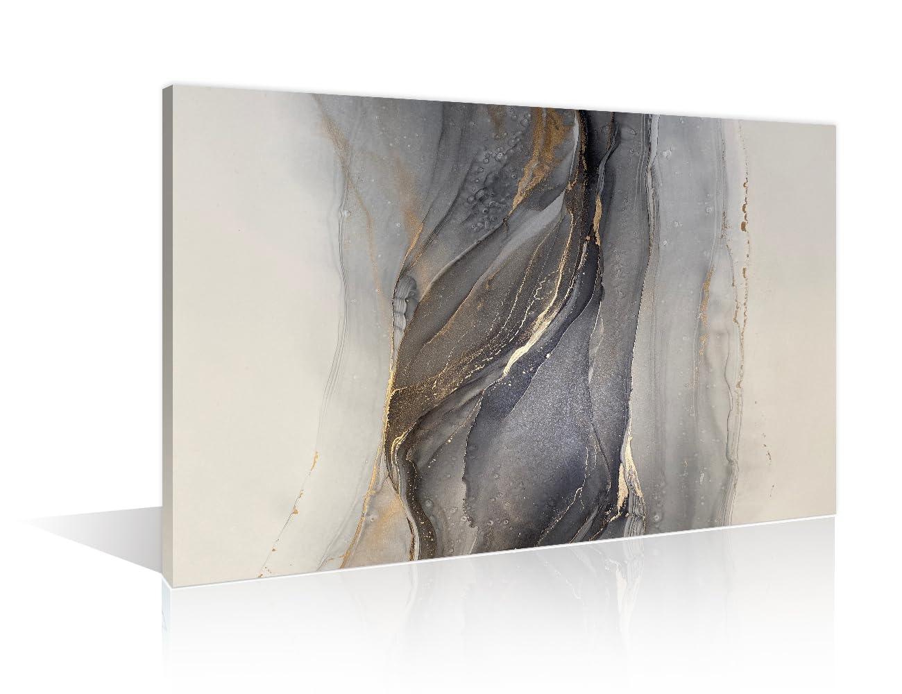 Wall Art for Living Room Abstract Grey Art Wall Art Gold Black and White Marble Texture Paintings Printed Pictures Posters & Prints 1 Panels Modern Artwork Ready to Hang for Bedroom Office (24"Wx36"H) — image 1