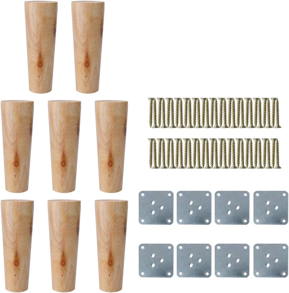 uxcell 5" Round Solid Wood Furniture Leg Bed Couch Chair