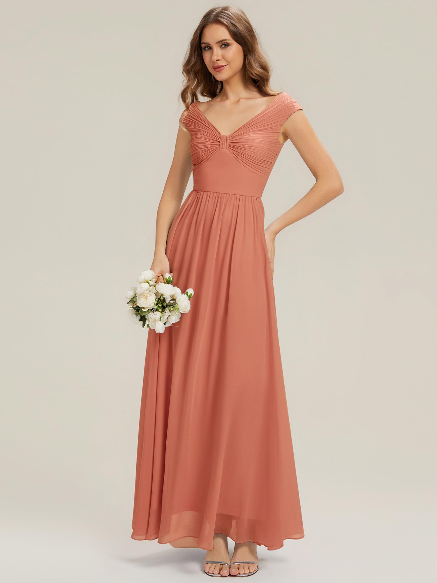 Ever-Pretty Brautjungfernkleider Lang Ärmelloses Chiffon Abendkleider Elegant Kleid Damen Festlich ES02695