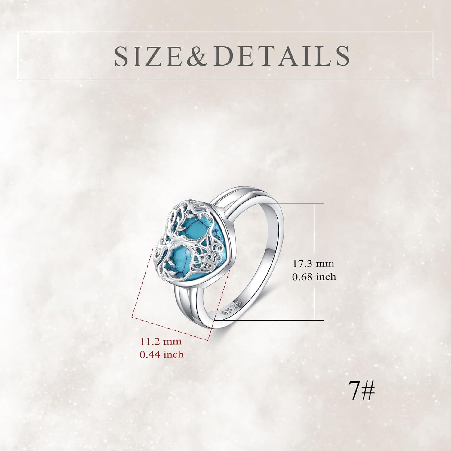 CRMAD Tree Of Life Ring For Women Sterling Silver Turquoise Ring Tree of Life Jewelry Gift for Women - Image 4