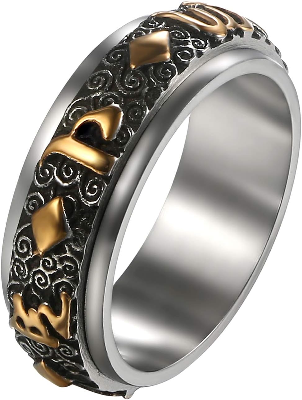 Men's Spinner Ring, Vintage Stainless Steel The Six Syllable Mantra Om Mani Padme Hum Spinner Rings Band