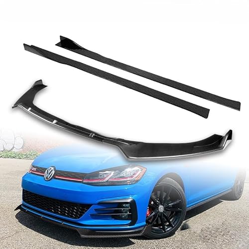 HK5 9pcs Combo Front Bumper Body Kit Lip + Side Skirt Extensions Diffuser Compatible with 2014-2020 Volkswagen Golf GTI MK7 2015 2016 2017 2018 2019 (Painted Carbon)