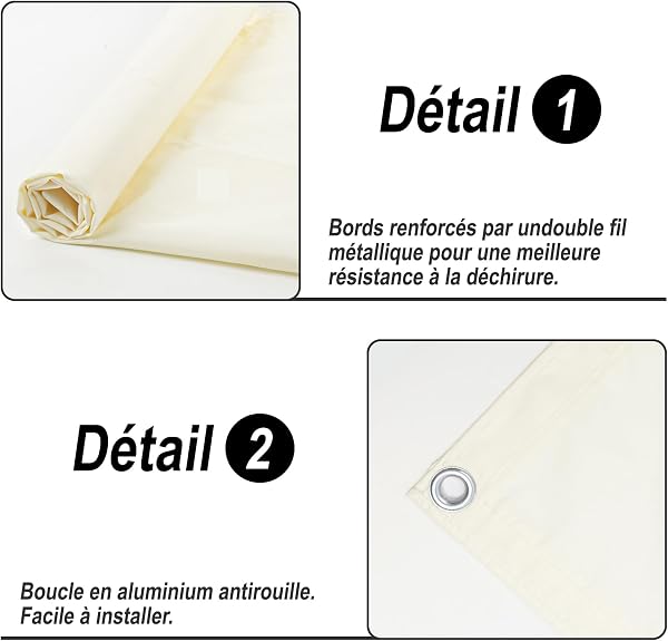 SUNNY GUARD Brise Vue Balcon 90x300cm Cache Vue Balcon,Protection UV,Coupe-Vent et Imperméable,pour Terrasse Jardin Patio,avec Attaches de câble,Crème - 3