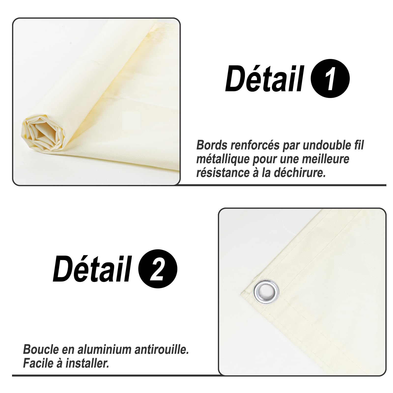 SUNNY GUARD Brise Vue Balcon 90x300cm Cache Vue Balcon,Protection UV,Coupe-Vent et Imperméable,pour Terrasse Jardin Patio,avec Attaches de câble,Crème - 4