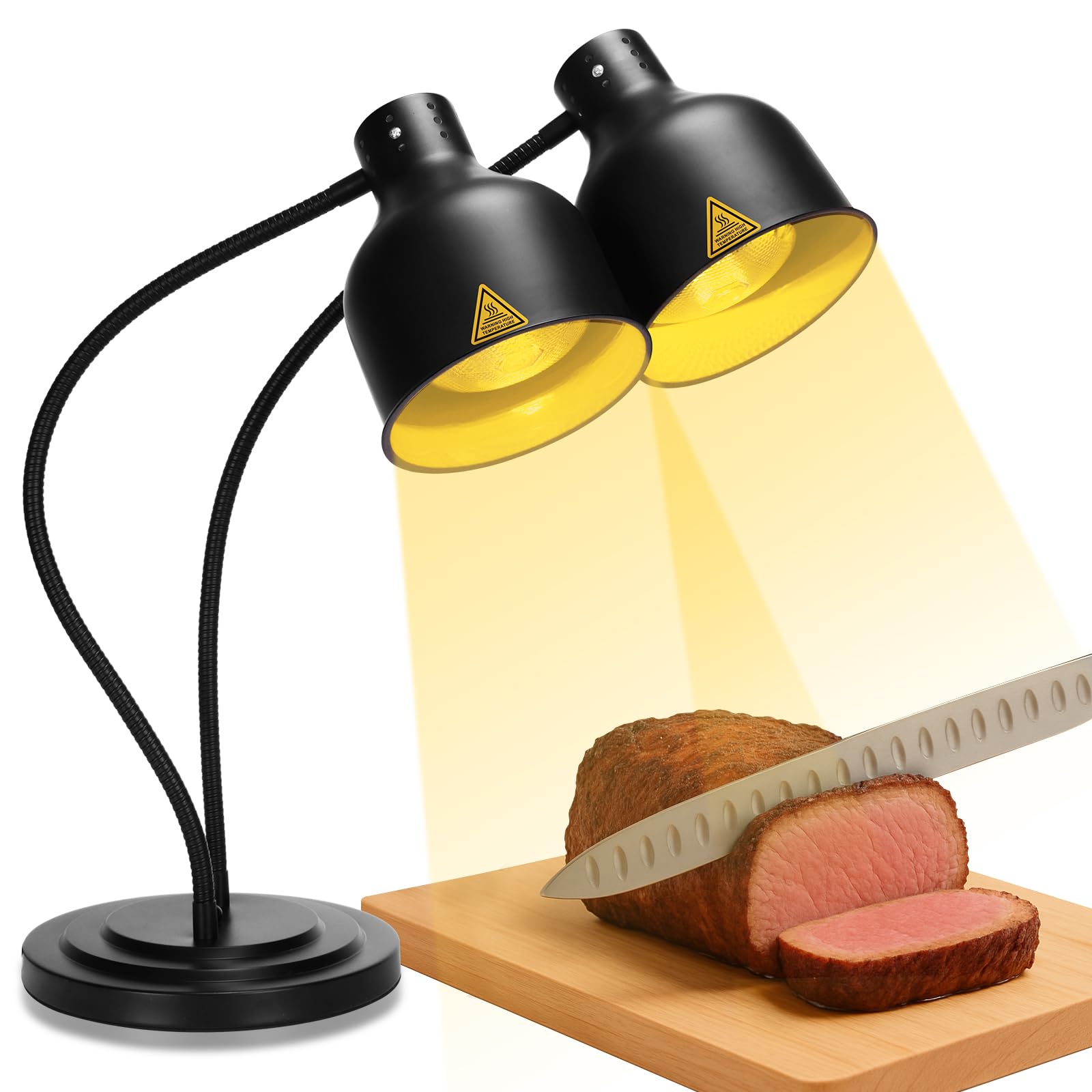 Yuanhao Black Dual Arm Stainless Steel Food Heat Lamp with 3 Bulbs - 120V, 500W (Black)