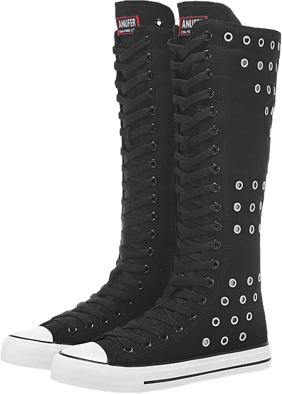 ANUFER Women Fashion Canvas Dance Boots Knee High Bicycling Boots Girls Fancy School Shoes - Image 5