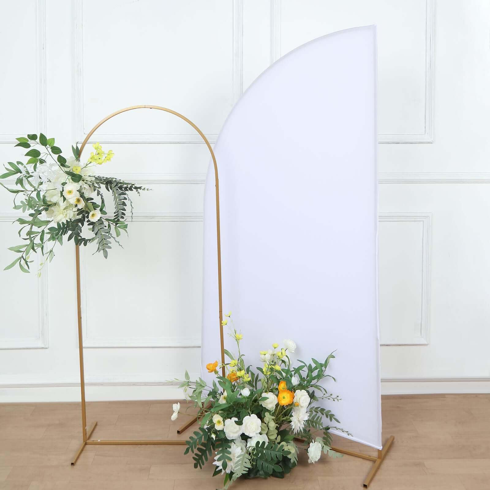 Efavormart 6ft Matte White Fitted Spandex Half Moon Wedding Arch Cover, Custom Fit Chiara Backdrop Stand Cover