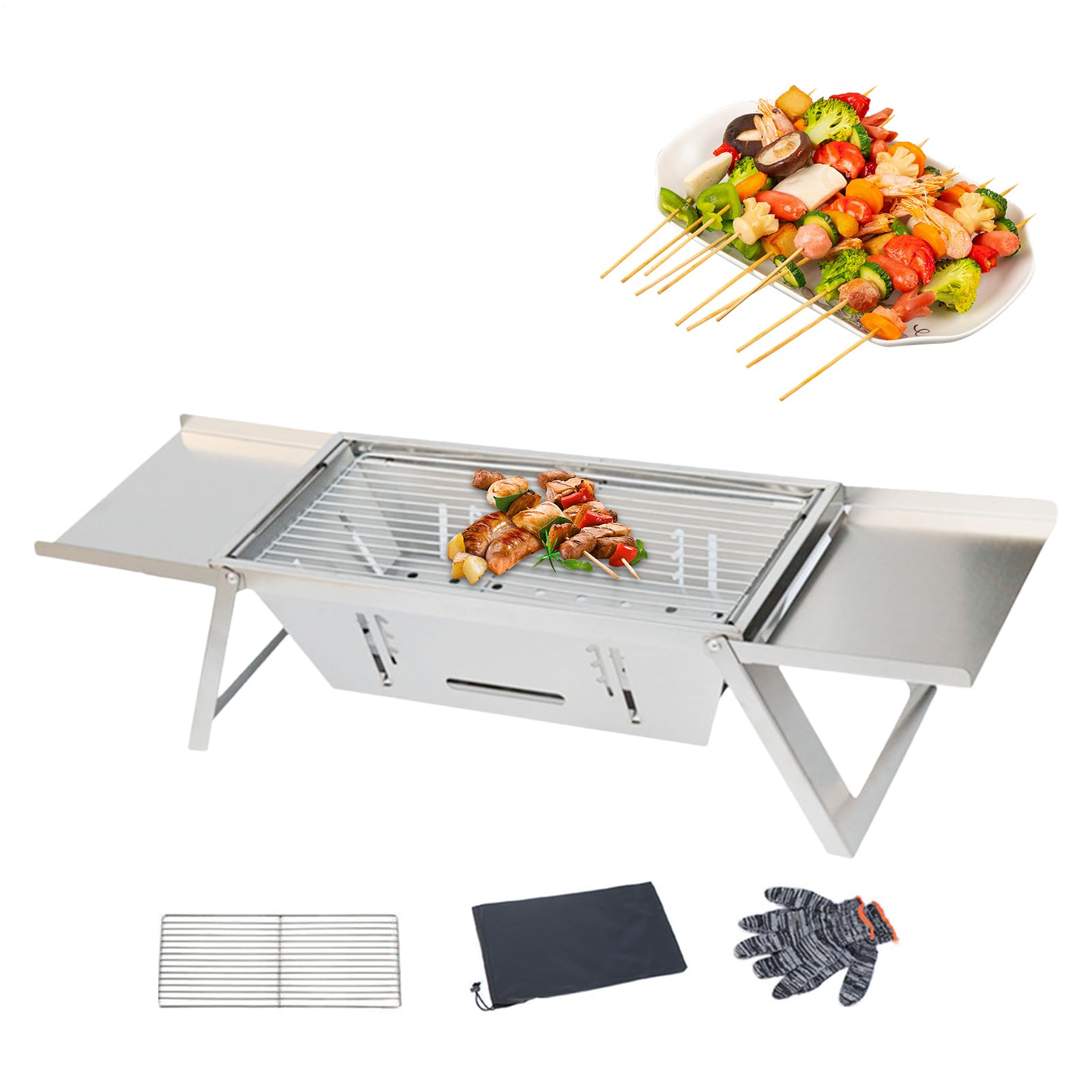 Gril à charbon de bois portable en acier inoxydable pour camping et barbecue