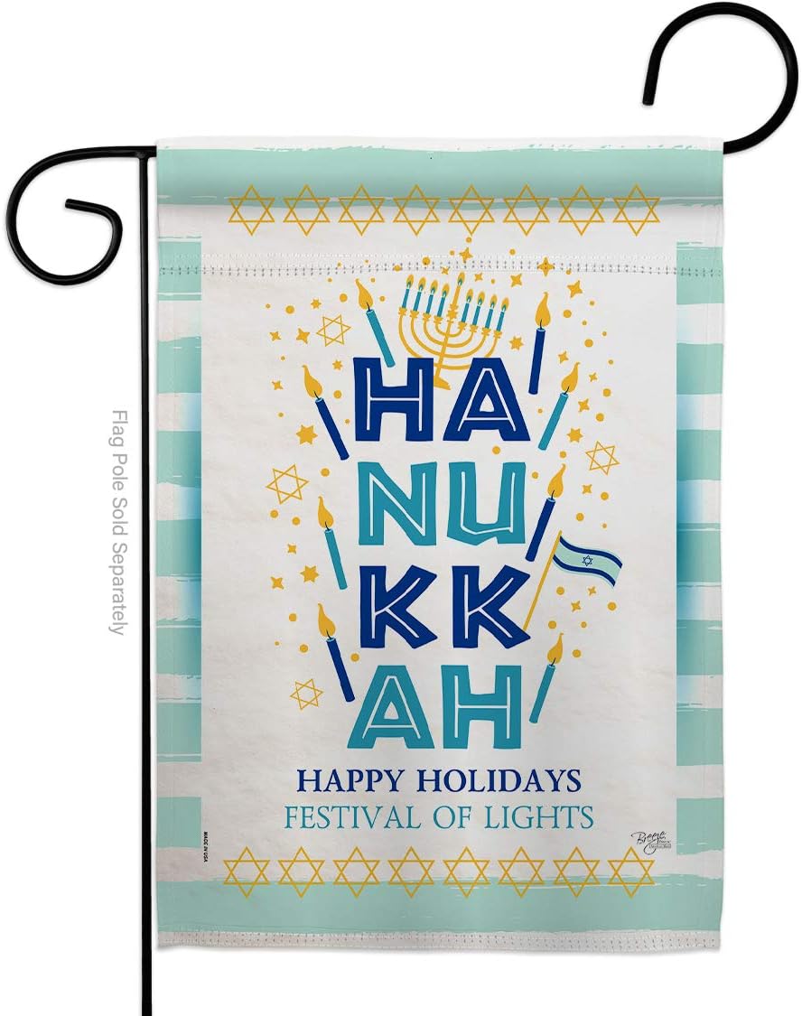 Jewish Festival Garden Flag Set Wall Holder Wintertime Hanukkah Candle Bonsai Menorah Chanukah David Small Decorative Gift Yard House Banner Made In USA 13 X 18.5