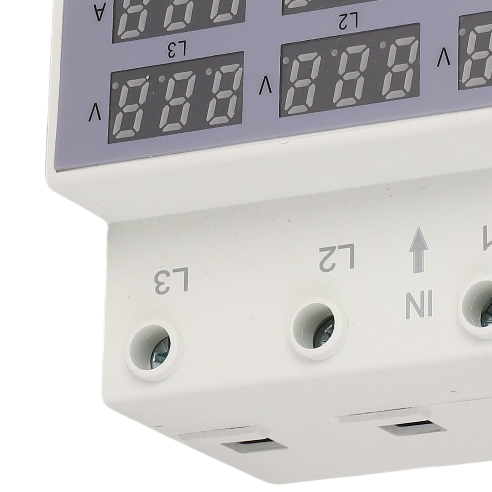 Tester Multifase per Voltmetro Amperometro su Guida DIN, Protezione da Sovracorrente Automatica da Sovratensione AC 390‑500V(40A)