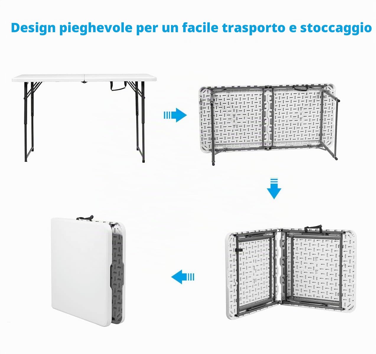 GIANTEX Tavolo da Campeggio Pieghevole con Altezza Regolabile | Tavolo da Giardino Portabile con Maniglia di Trasporto e Telaio in Acciaio, 3 Posizioni, Portata 150kg, 122x61x46/60/74cm