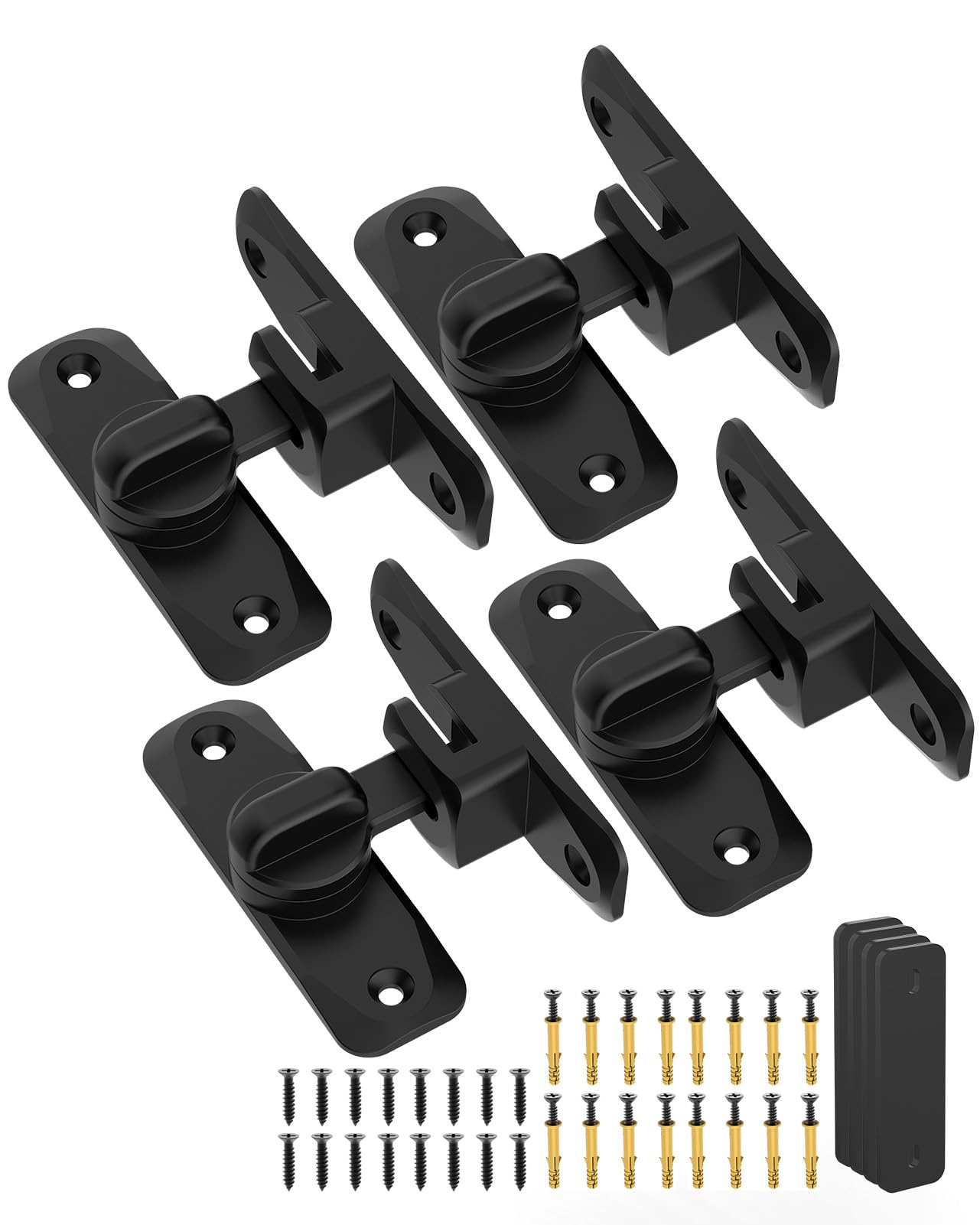 90/180 Degree Barn Door Latch Lock with Spacer, Black, 4 Pack