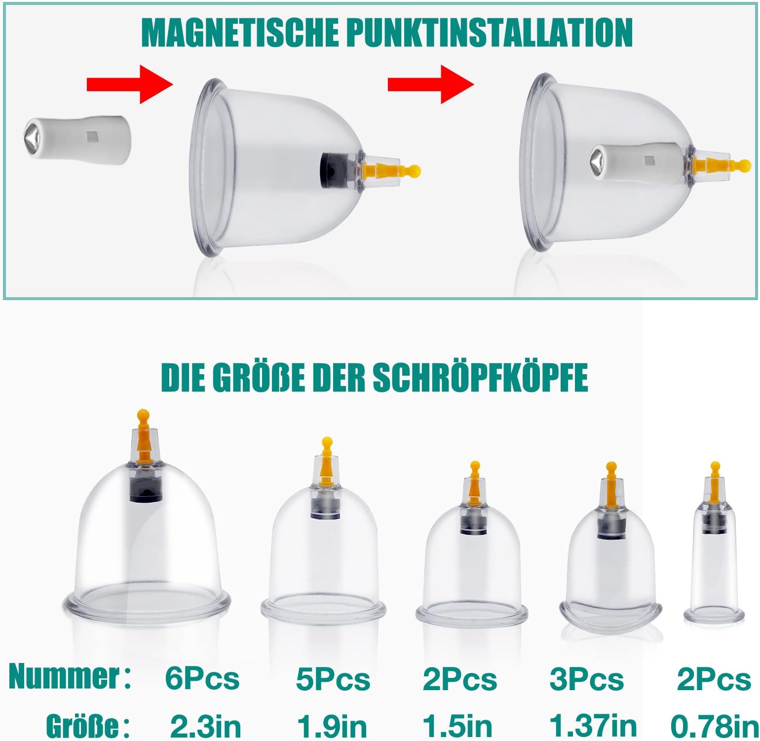 Helining Cupping Therapy Chinese Suction Cup, 18 Pcs Suction Cups Set for Face and Body, Professional Anti-Cellulite and Relax Muscles, with Magnets of Acupressure Points (Storage Suitcase)