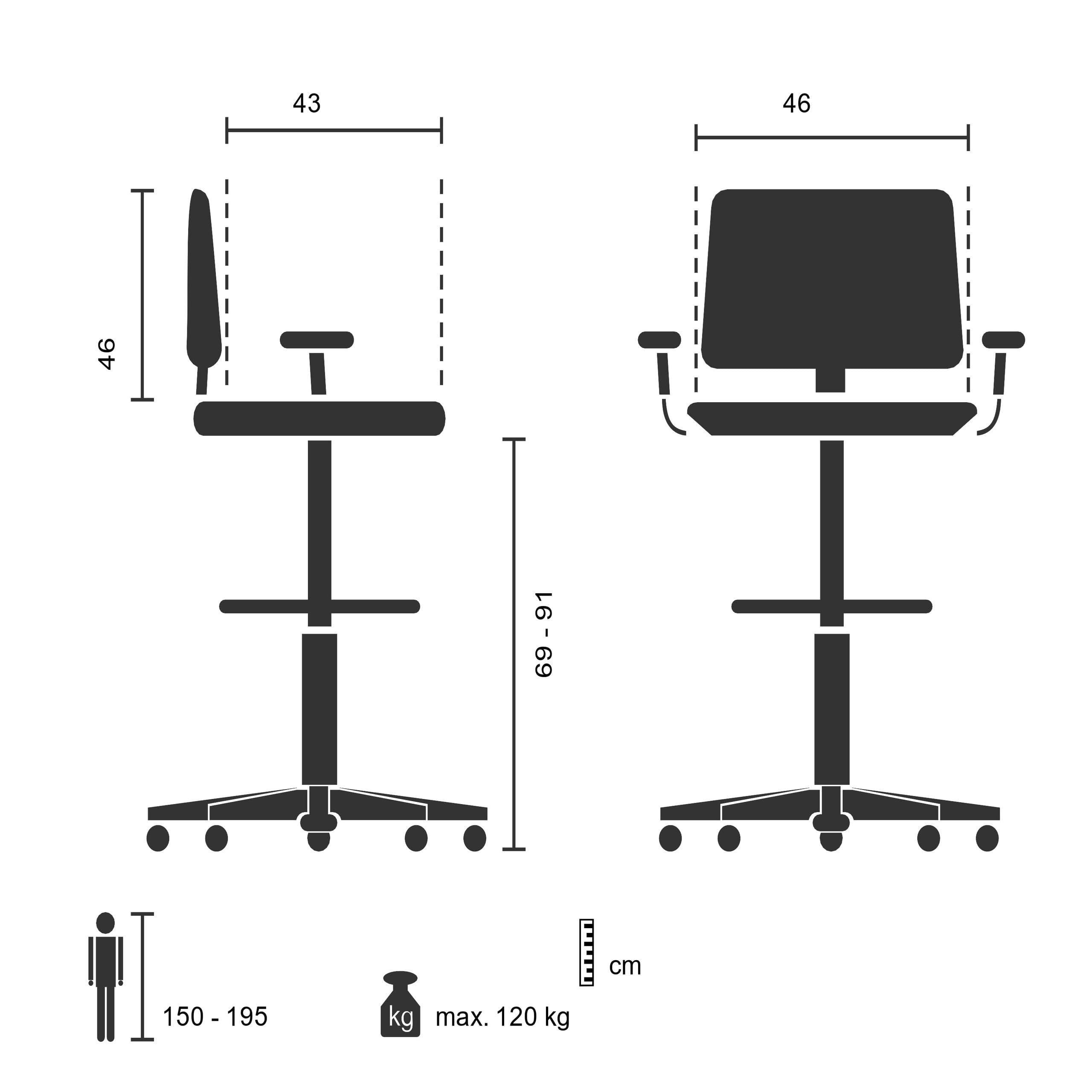 HJH Office 760008 Sedia da lavoro TOP WORK 108 in rete nera Sedia da banco ergonomica con poggiapiedi ad anello