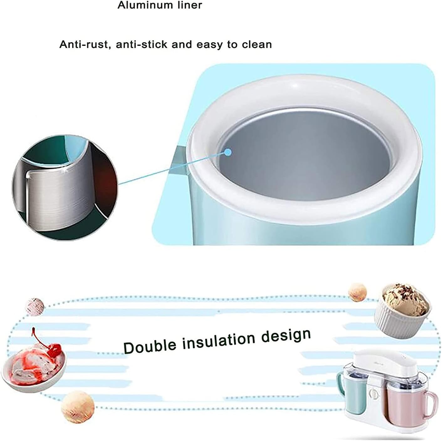 Ice Cream Maker Super Low Noise/1L/Lighter/Low Power Automatic Soft Serve Ice Cream Machine for Kids Dessert/Frozen Fruit Dessert Make Easy Sorbet Easy to Clean and Store