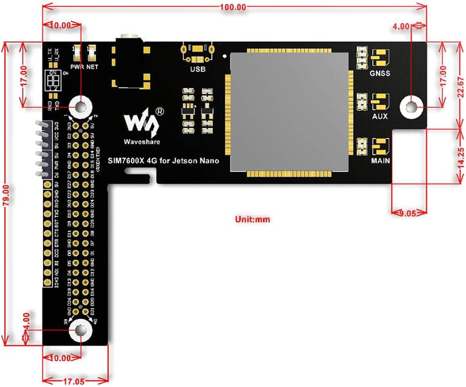 SIM7600G-H 4G/3G/2G/GNSS Expansion Board for Jetson Nano Supports LTE CAT4 up to 150Mbps Global Applicable for GPS, BeiDou, Glonass, LBS Base Station Positioning