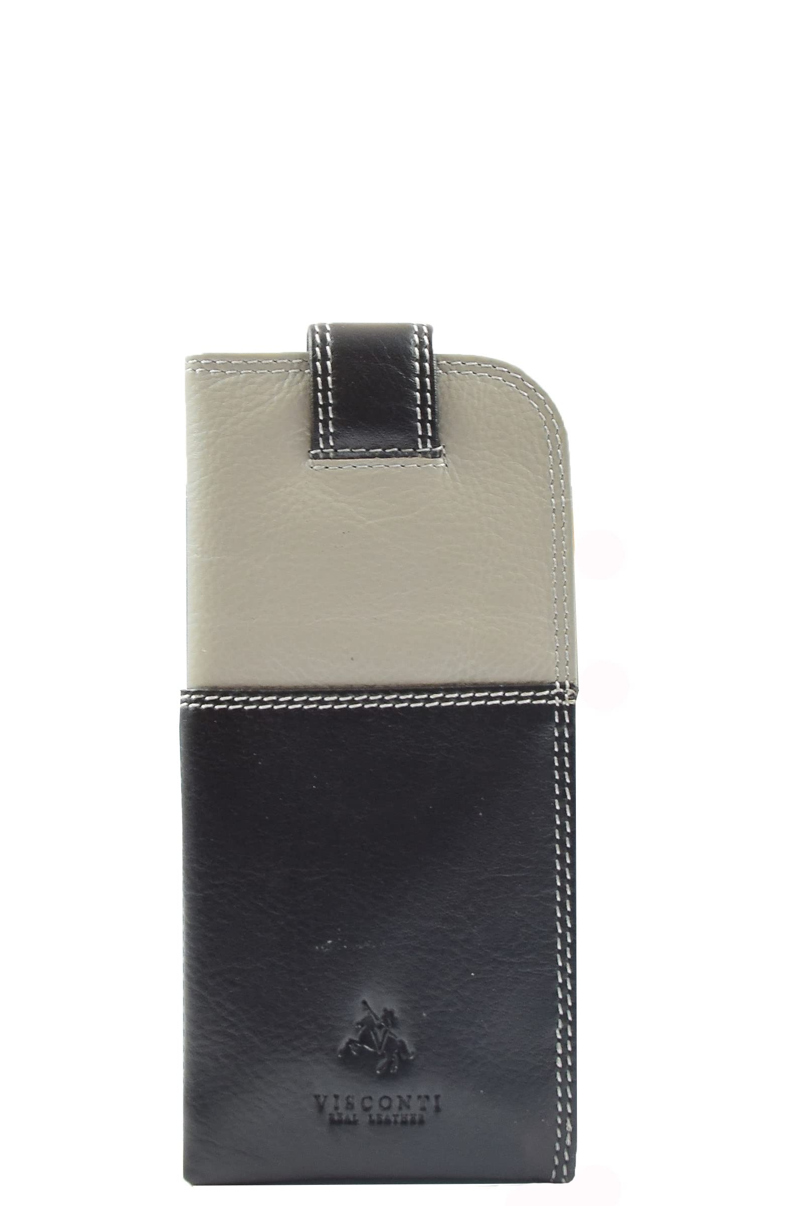 Real Leather Soft Slim Nappa Leather Glasses Case Cover With Tab Fastener HOL6011 Multi Colours Available (BLACK MULTI)