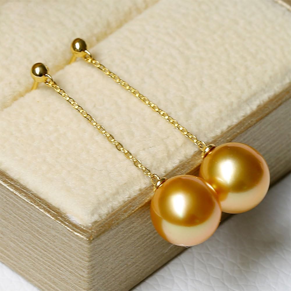NONNYL Wife Jewelry 18K Gold Earrings - Genuine South Sea Golden Pearl Jewelry Earrings for Women, Birthday Jewelry for Girlfriend, Valentine's Day for Wife NO1135