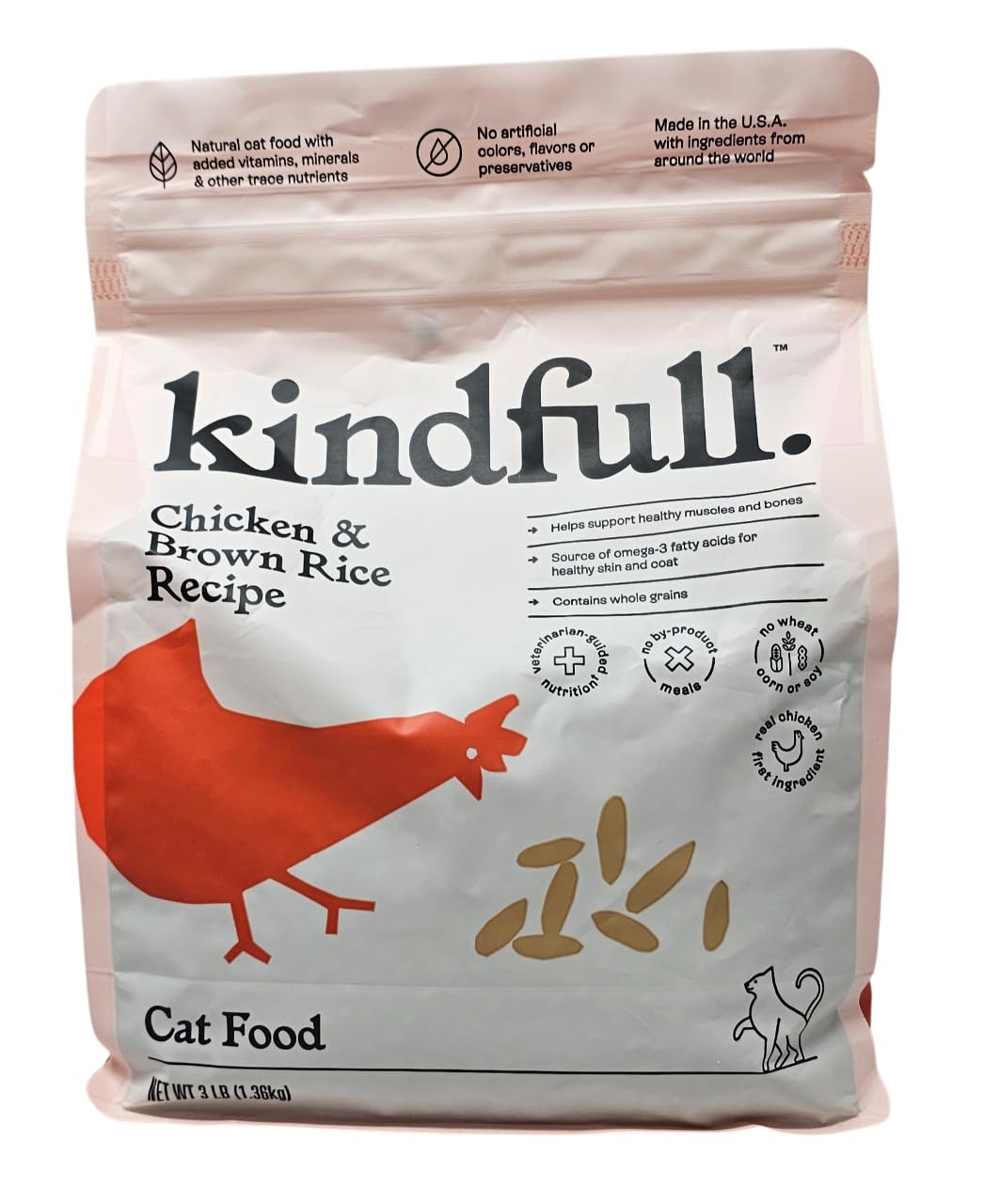 Kindfull Chicken and Brown Rice Dry Cat Food, 3 Pound Bag