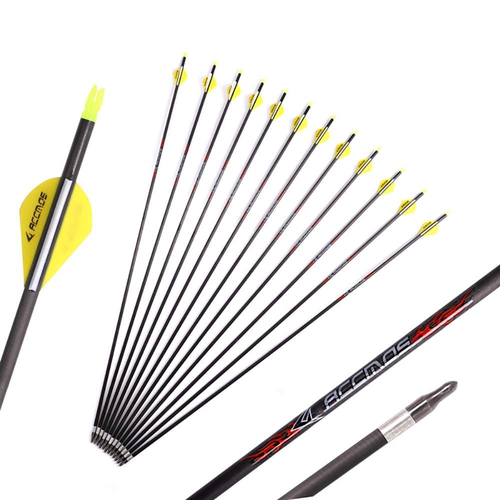 Compound Bow Arrows 12 Pack .204 ID 5.2mm Pure Carbon Arrows With ...