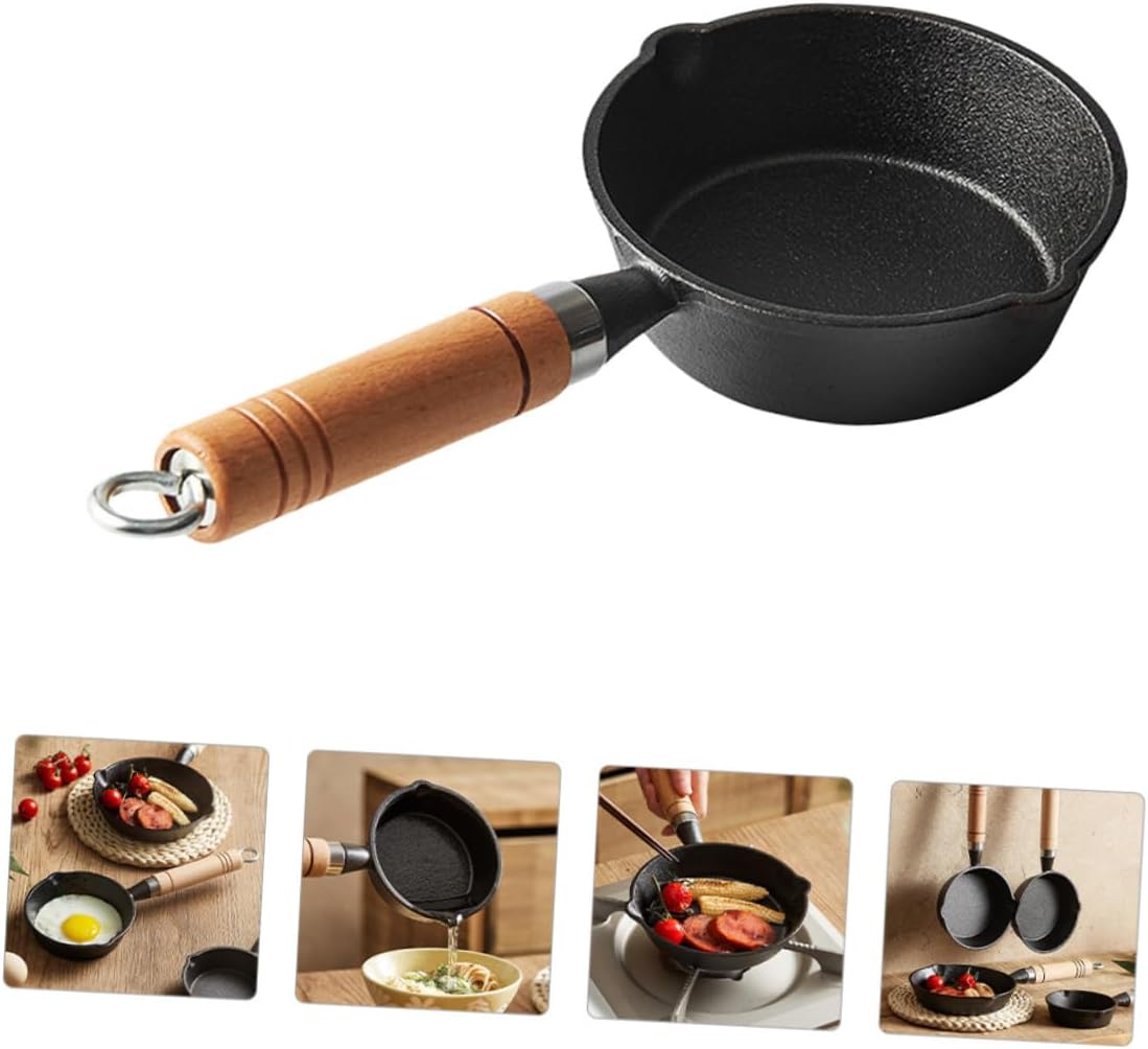 Cast Iron Small Sauce Pot with Wooden Handle for Eggs and Soups