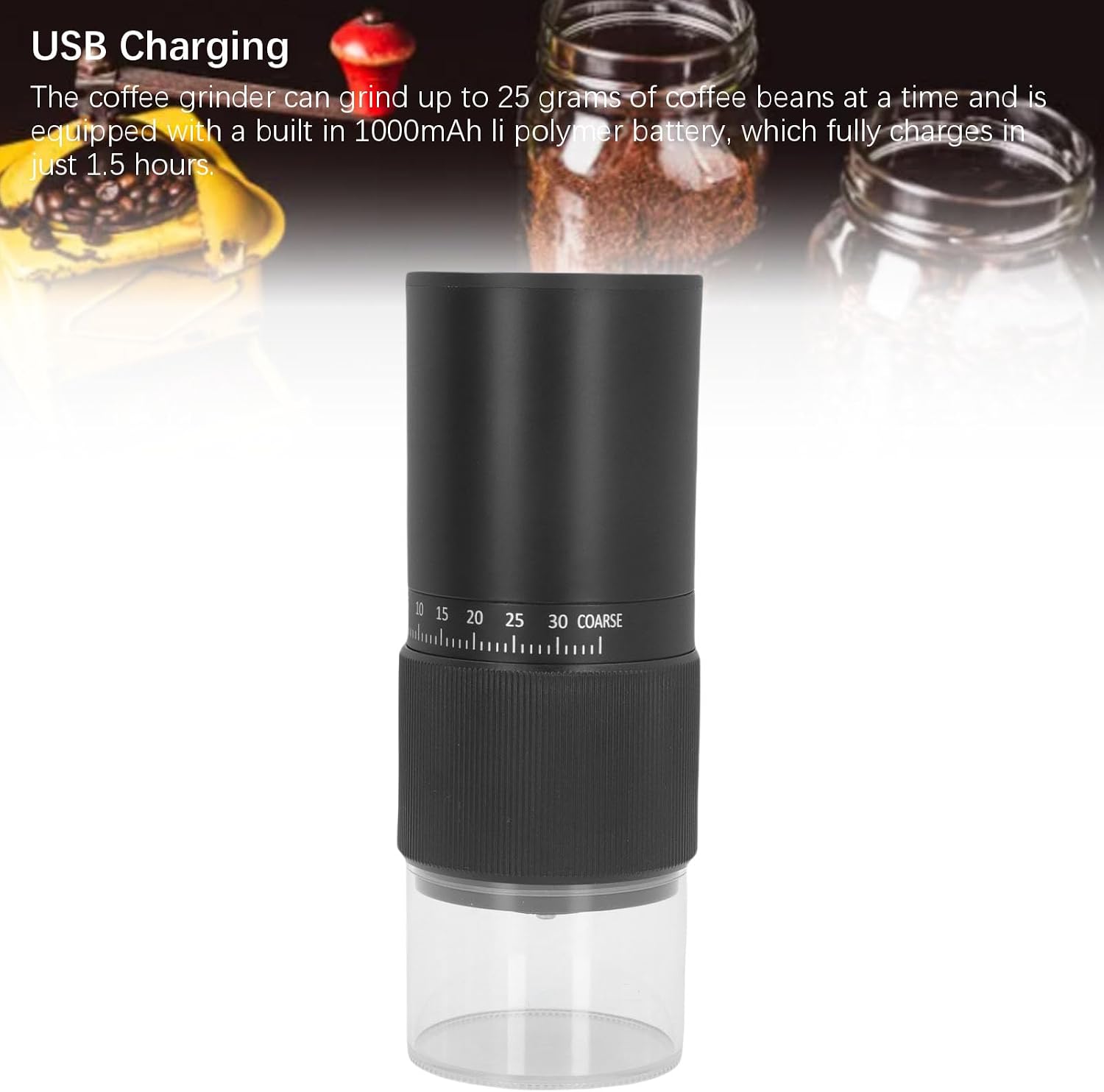 Portable Electric Coffee Grinder with Ceramic Conical Burr Blades, USB Rechargeable 200mL Capacity Adjustable 1-40 Grind Settings - Quick Charging, Compact Design for Home,