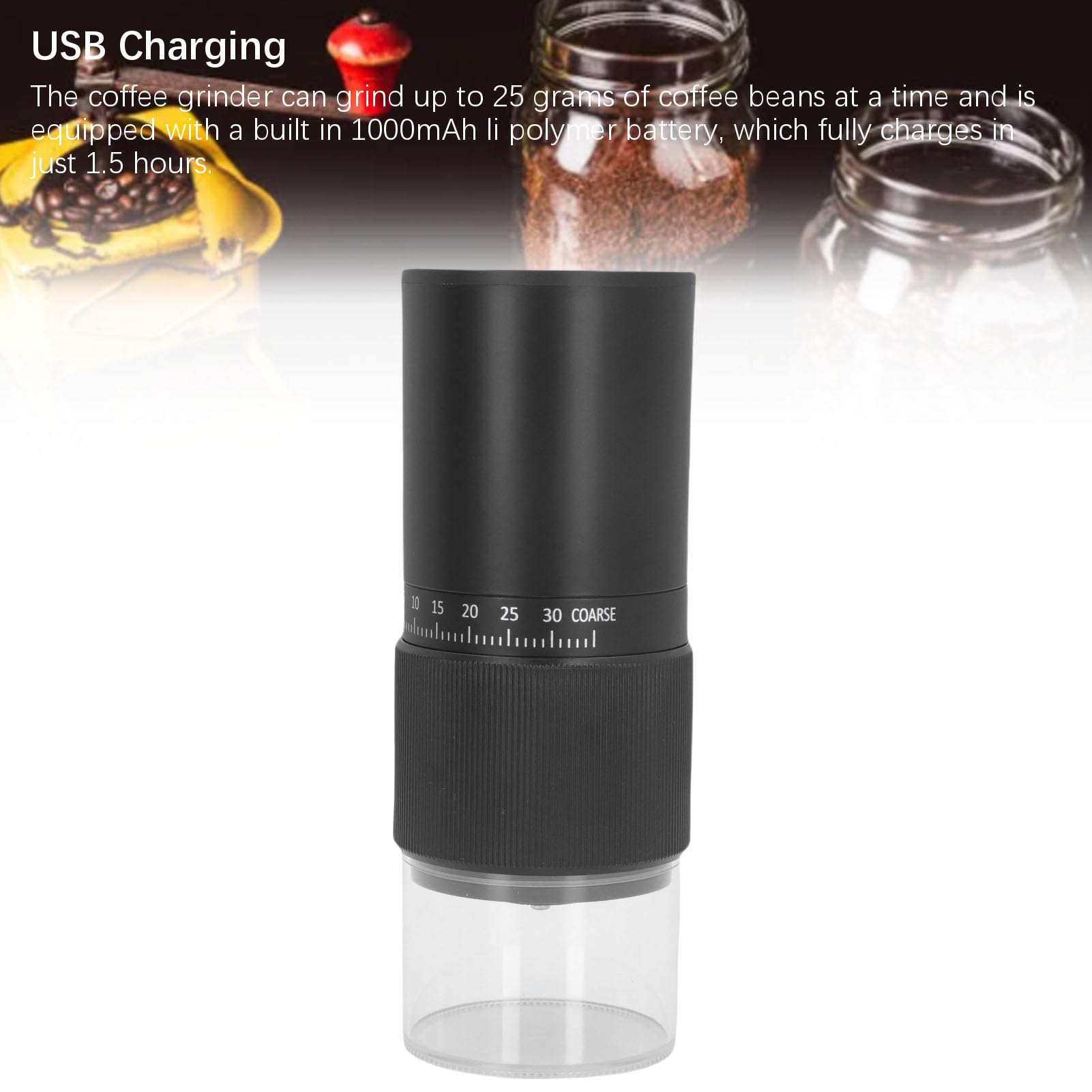 Molinillo de café en Grano de Rebaba Cónica de Cerámica con Carga USB Ajustable Portátil para el Hogar, Viajes, Camping, Oficina, Molinillo de café Recargable