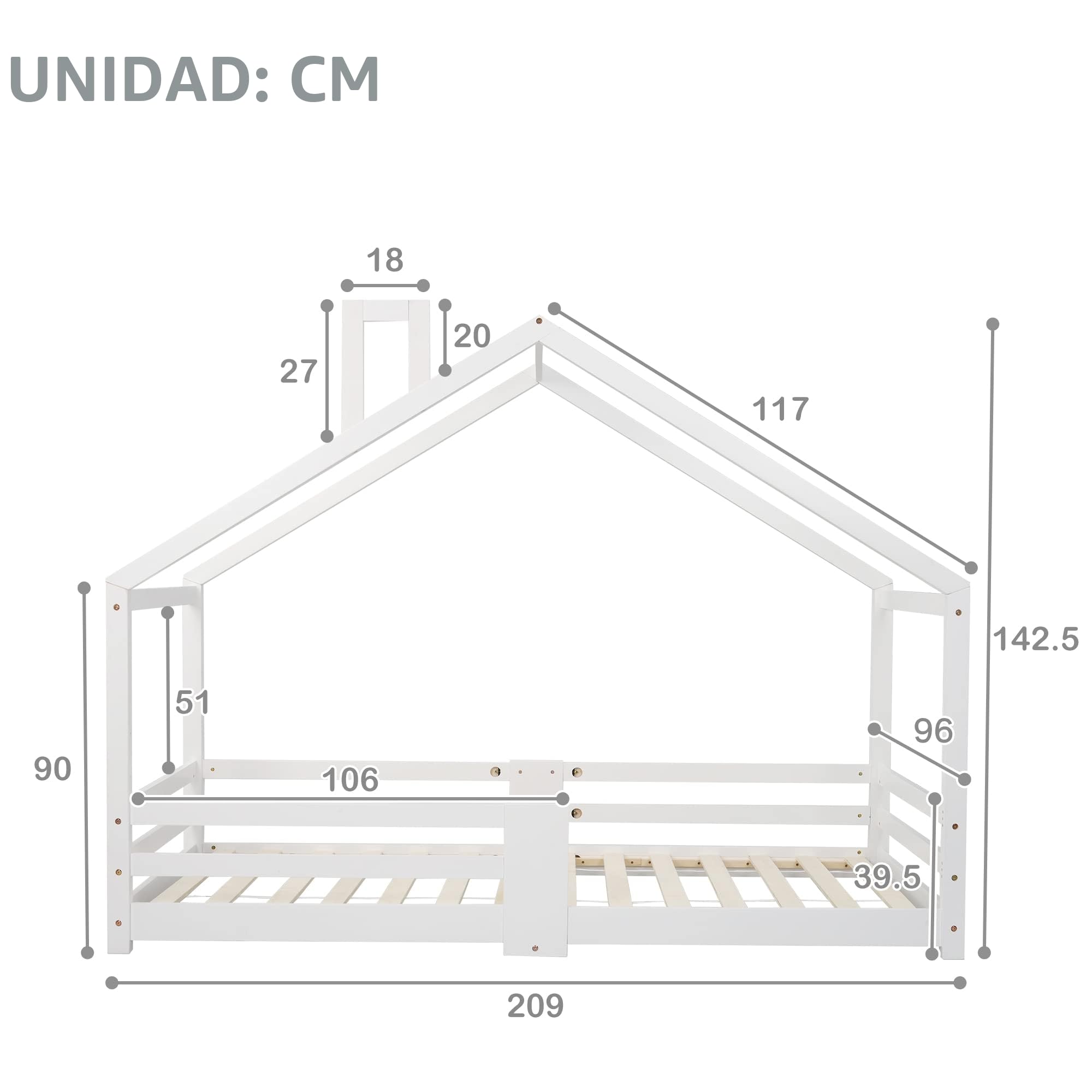 Moimhear Cama Infantil de 90 x 200 cm – versátil Cama Infantil de Madera para niños y niñas